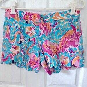 Lilly Pulitzer buttercup scallop shorts pink penguins blue yellow orange size 00